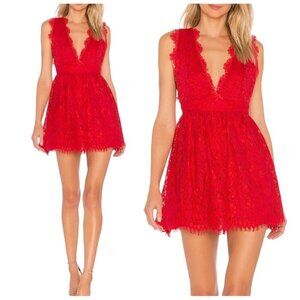 NBD Revolve Red Lace V Neck Mini Dress,  size‎ XS, New with tag